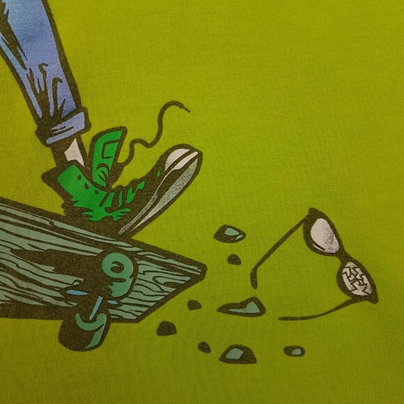 Vintage WEST 49 Tee Shirt Kids Medium US M Skateboard Skeleton Skull Lime Green - Picture 10 of 12